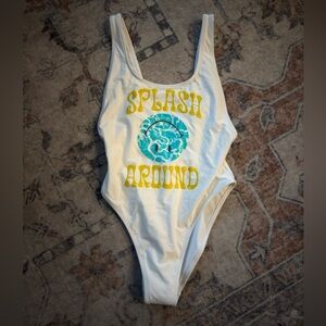 Aerie White One-Piece with Yellow and Blue Graphic